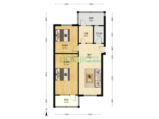 大厂子巷小区 2室1厅1卫 77平方