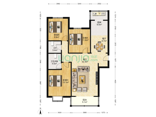 兰石豪布斯卡沁园 3室2厅2卫 144平方