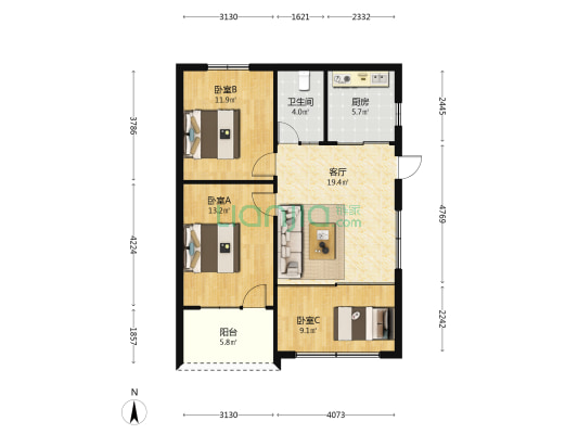 平政楼 3室1厅1卫 86平方