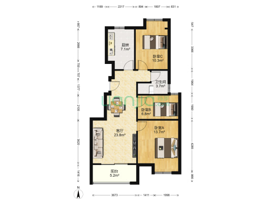 金龙南郡 3室1厅1卫 90平方