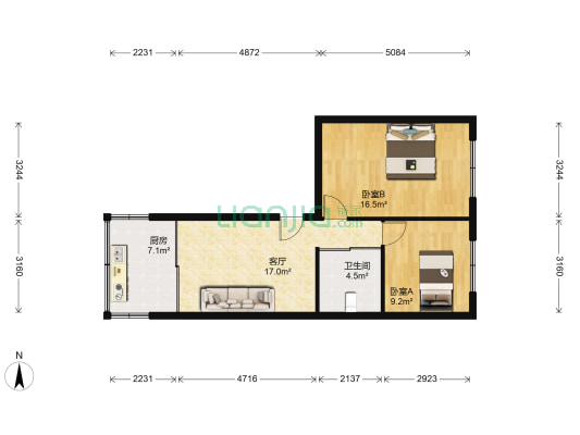 建大二小区 2室1厅1卫 73平方