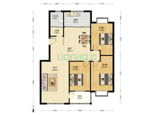 邑城水岸 3室2厅1卫 142平方