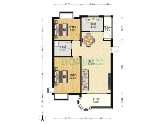 国光花园 2室1厅1卫 89平方