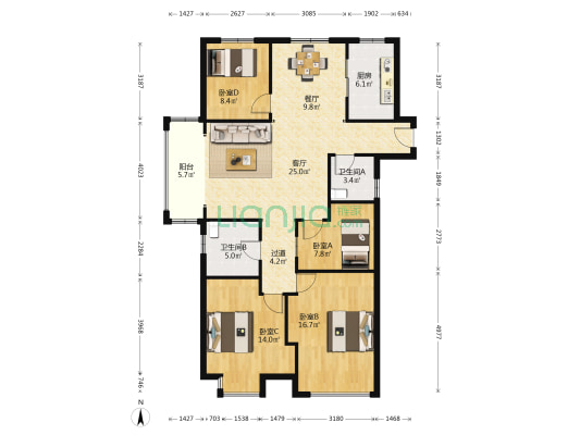 香槟公馆 4室2厅2卫 132平方
