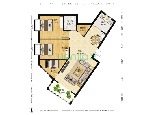 翰祺西街小区 3室1厅1卫 110平方