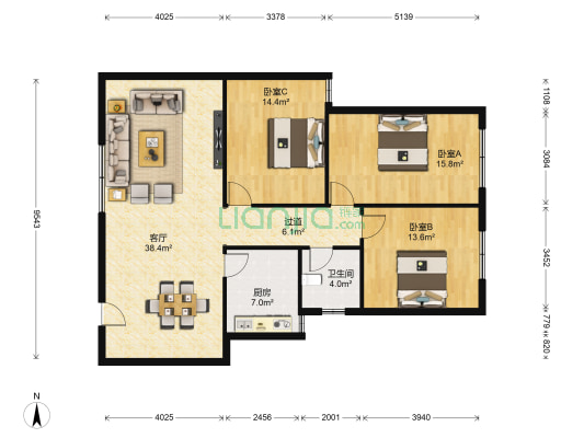 中山中路4号 3室1厅1卫 122平方