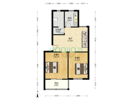 临桥苑 2室1厅1卫 75平方
