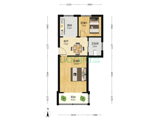 后宰门东村88号 2室1厅1卫 57平方