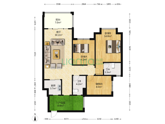 山水黔城九组团 2室1厅2卫 114平方