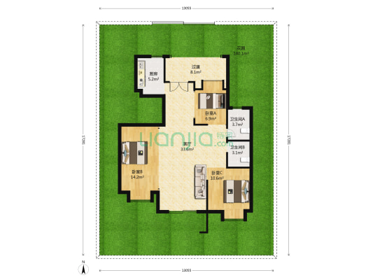 绿地城北岛左岸 3室1厅2卫 106平方
