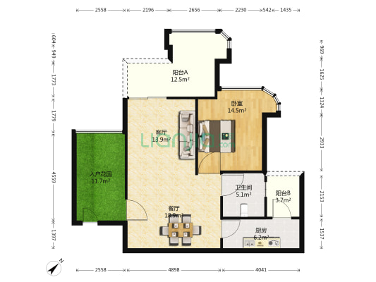 悦盈新城 1室2厅1卫 83平方
