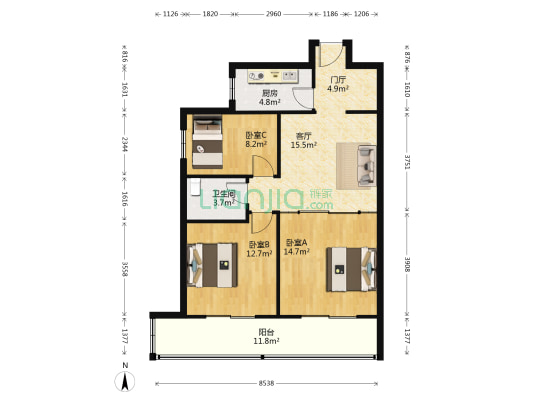 三山花园 3室1厅1卫 94平方