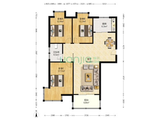 长能明珠 3室1厅1卫 122平方