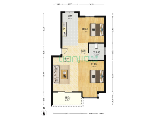 正阳家园 2室1厅1卫 80平方