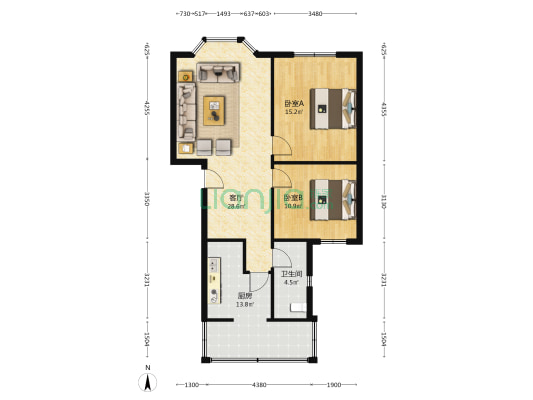 紫瑞花园 2室1厅1卫 89平方