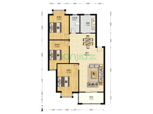 青颍小区 3室1厅1卫 125平方