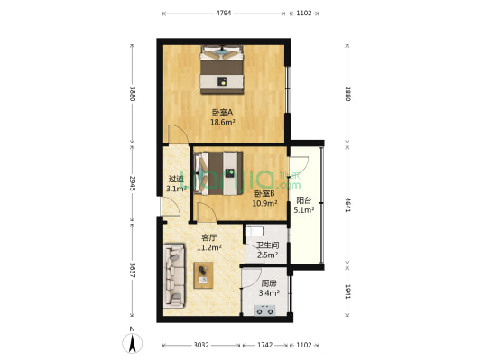 甘肃省烟草专卖局家属院 2室1厅1卫 60平方