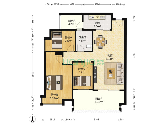 碧桂园凤凰城凤锦苑 3室1厅1卫 107平方