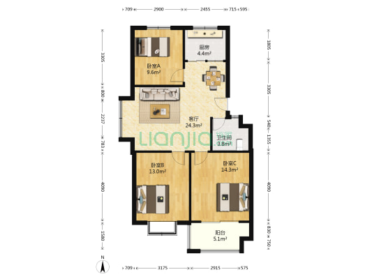 水岸名居 3室1厅1卫 89平方