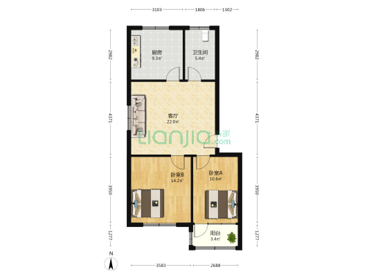 怡文小区 2室1厅1卫 80平方