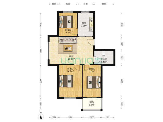 宝丰院小区 3室1厅1卫 89平方