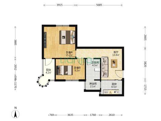 金龙佳苑 2室1厅2卫 73平方