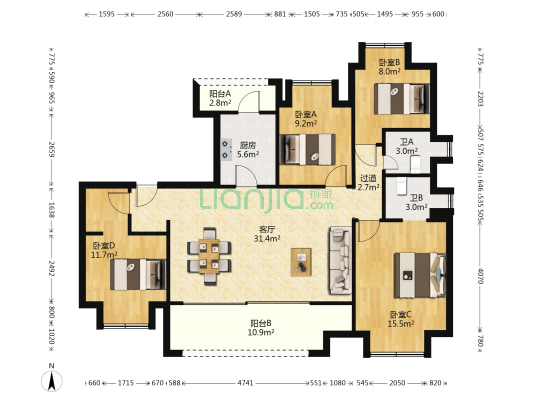 中骏璟颂 4室1厅2卫 133平方