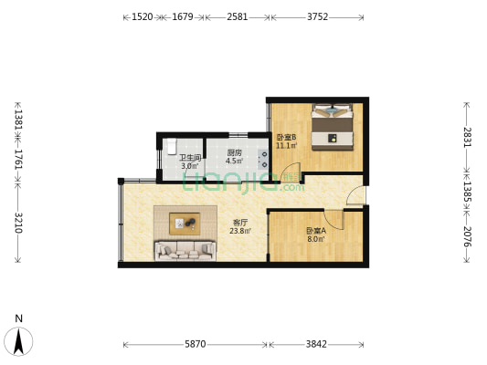 丽安大厦 2室1厅1卫 65平方