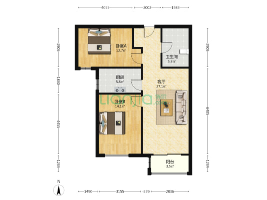 中建城二期 2室1厅1卫 91平方