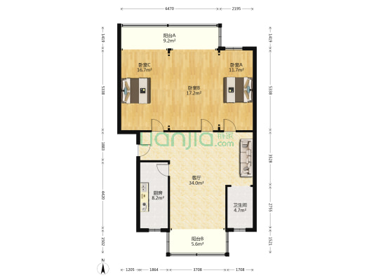 葛洪花园 3室1厅1卫 129平方