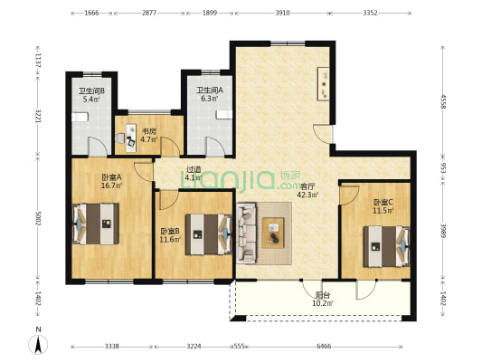艳阳海 4室1厅2卫 223平方