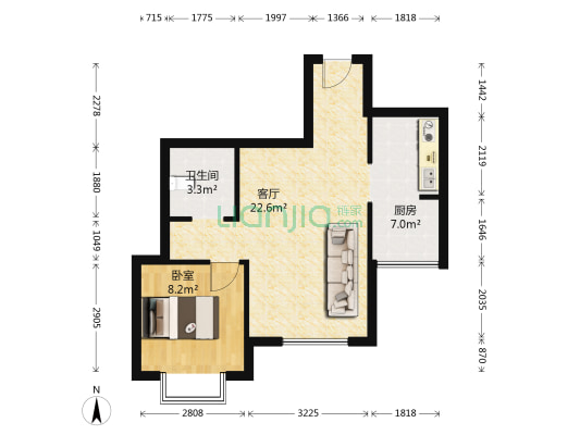 六合轩府 1室1厅1卫 59平方