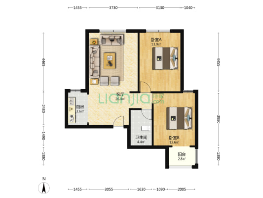 南北通透的，房本满二了，毛坯房随意装修-户型图