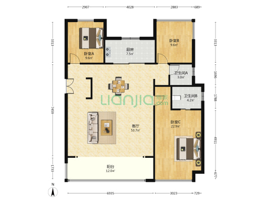 翡翠天际云璞 3室1厅2卫 147平方