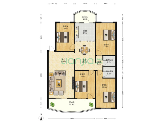 大通苑 4室2厅2卫 138平方