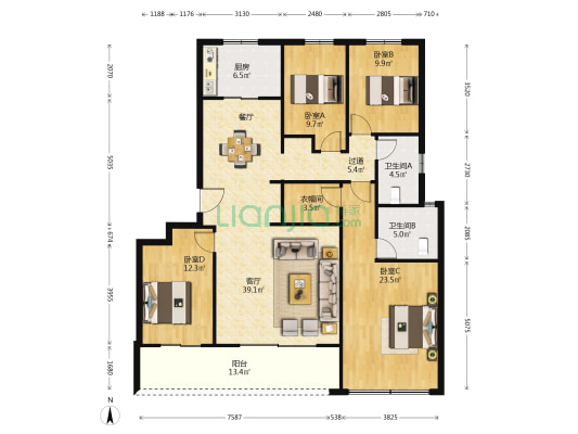 武汉城建融创奥璟园 4室1厅2卫 153平方