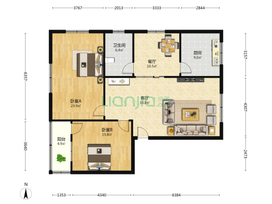 德丰九曲苑 2室2厅1卫 123平方
