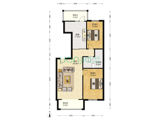 郡策上河东郡 2室1厅1卫 116平方