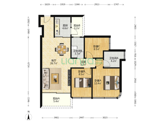 中鼎·君和名城珺合府 3室1厅2卫 100平方