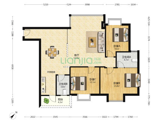 广运·都市景苑小区一期 3室1厅2卫 125平方