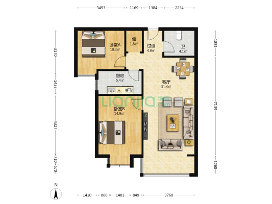 盛世瑞景院 2室1厅1卫 97平方