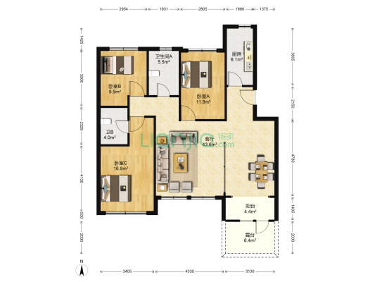 万科璞悦湾 3室1厅2卫 123平方