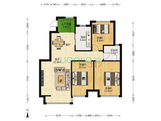 佳兆业御金山 3室1厅1卫 92平方