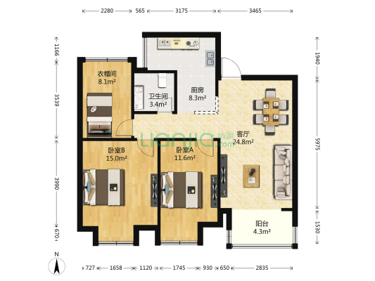 可逸兰亭 2室1厅1卫 91平方