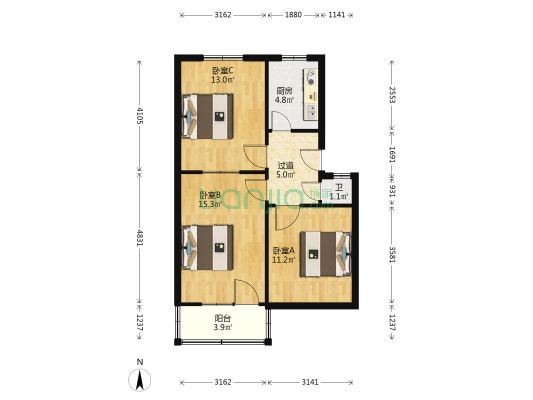 商城东路35号院 3室0厅1卫 66平方