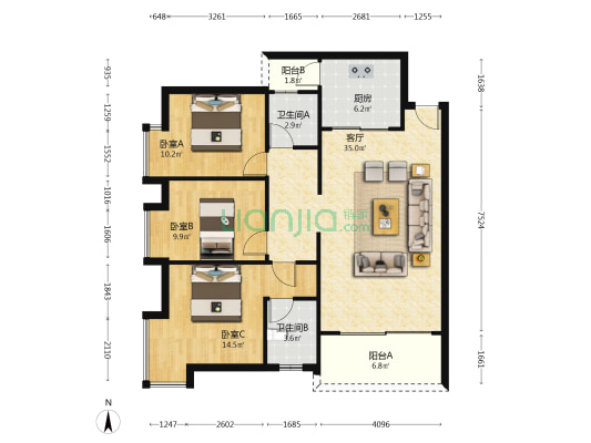 海韵华庭 3室1厅2卫 117平方