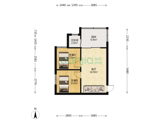 营盘路57号 2室1厅1卫 48平方
