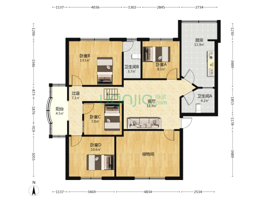 向阳二期 4室1厅2卫 123平方