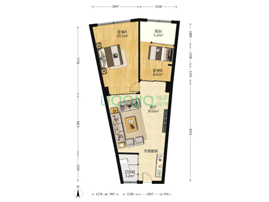 永安商业城 2室1厅1卫 68平方