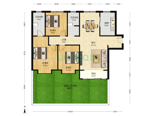 万科未来星光 3室1厅2卫 133平方